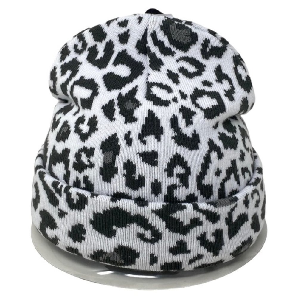 VANS Kids Snow Leopard Beanie Black Gray White Knit Hat One Size VN00036UBDS